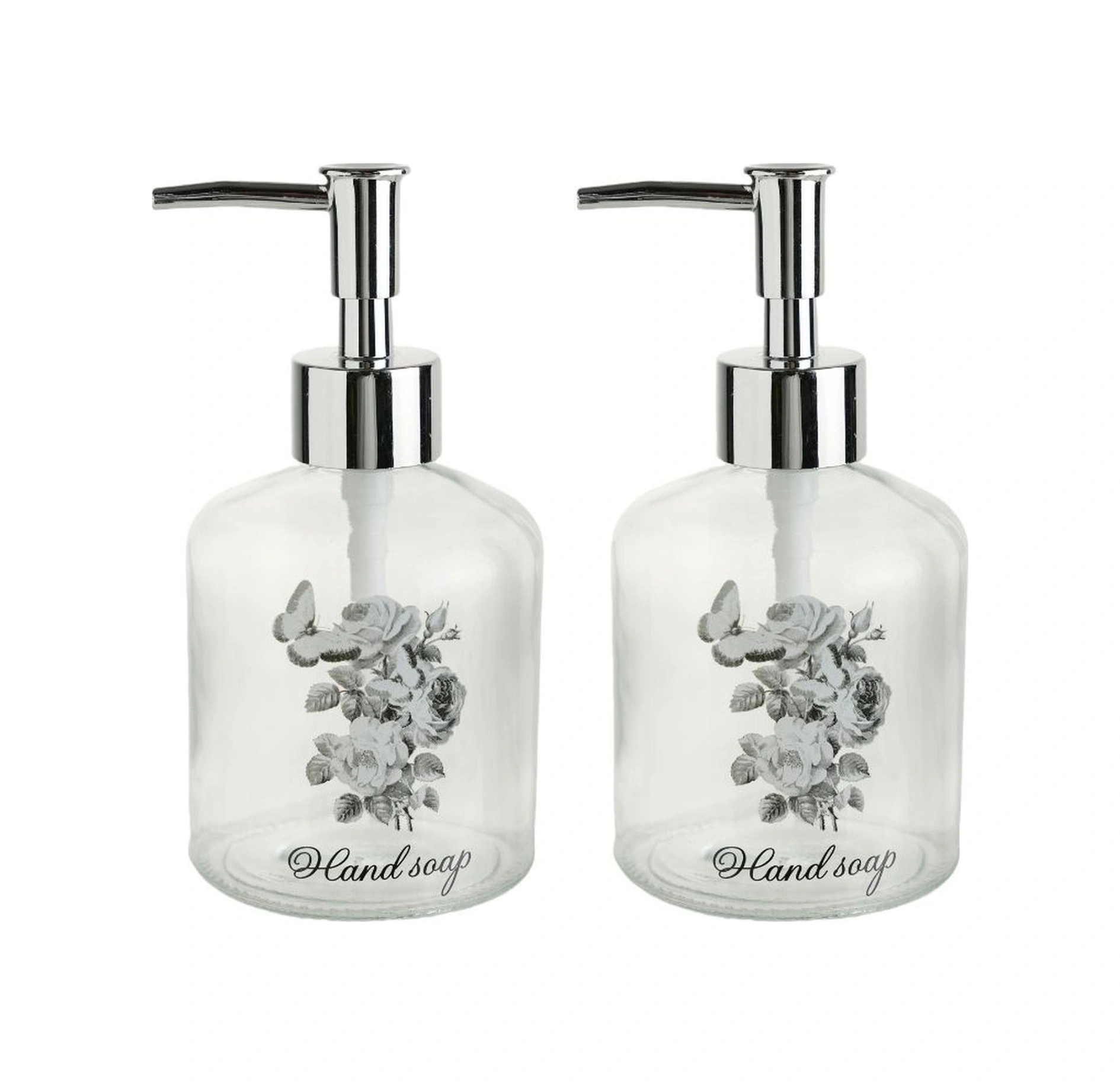 2 Adet Cam Sıvı Sabunluk,çiçekli 300ml Banyo Seti 7,6x15,5cm Çok Renkli