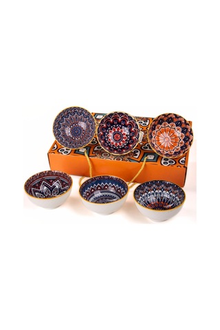 Mukko Home 6'li Desenli Porselen Kase Seti 320 Ml, Çorbalık, Kahvaltılık, Atıştırmalık Kase Hediyelik Kutulu,çok Renkli, Fan03 Çok Renkli