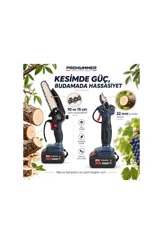 Prohummer Phm012 Akülü Profesyonel Teleskopik Kollu 4lü Bahçe Seti - Dal Budama Makası, Dal Budama Testeresi, Çim Biçme Makinesi Ve 2mt Uzatma Kolu 21v 3ah