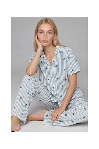 Fit Women Kadın Kısa Kollu Rahat Mavi Pijama Takımı 4728