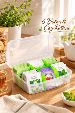 Porsima 1178 Premium 6 Bölmeli Poşet Çay Kutusu Sallama Çay Kutusu Yeşil