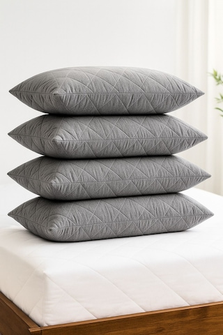 Yastık Alezi Seti Pamuklu 4 Lü Kapitone Yastık Koruyucu Gri Gri