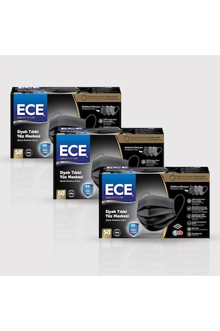 Ece Full Ultrasonik Meltblownlu Maske 50 x 3 150 Adet Siyah