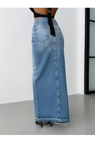 Herton Kadın Yüksek Bel Yırtmaçlı Maxi Boy Jean Etek - %100 Pamuk Denim ÇoK Renkli