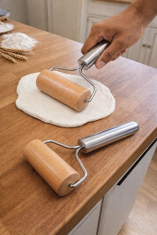 Çelik Saplı Pratik Rulo Hamur Açıcı Merdane Pürüzsüz Oklava Pizza Börek Açma Silindir Merdane
