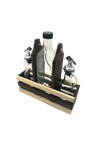 Ahşap Doğal 3lü 2+1 Set Yağdanlık Ve Sosluk Takımı Set Ceviz 1 Set Ceviz