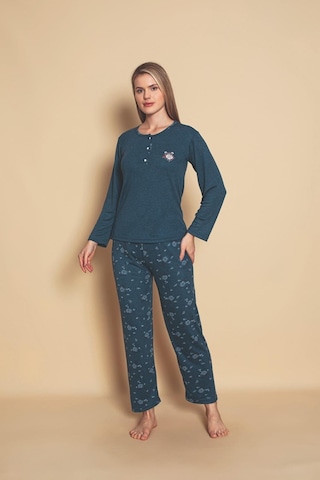 Yüksek Kalite Bambu İnterlok Kadın Pijama Takımı P5046 Petrol Mavisi