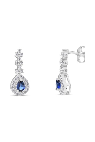0.55 Karat Safir Pırlanta Küpe - Hrd Sertifikalı