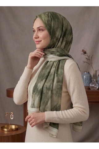 Alivascarf Bulut Desen Bambu Şal Yeni Pamuk Trend Şal Zeytin Yeşili