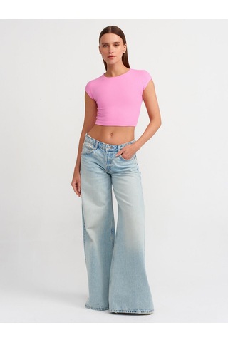 Dilvin Pamuk Ve Modal Karışımlı Crop Top-pembe Pembe