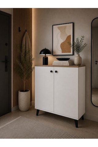 Çeltikçi Model 2 Kapaklı Çok Amaçlı Dolap Ayakkabılık Kitaplık Banyo Dolabı Mutfak Dolabı Beyaz-safir Meşe