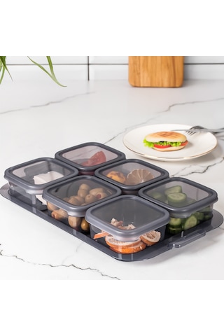 Porsima 2043 Tepsili 6 Bölmeli Kahvaltılık Seti Füme
