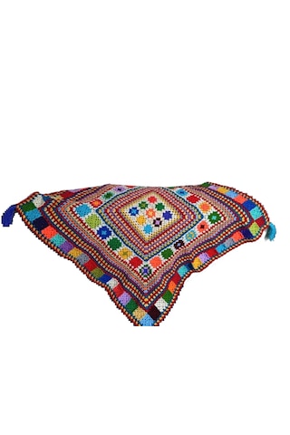 El Örgüsü Etnik Otantik Püsküllü Çok Amaçlı Örtü 85 Cm X 85 Cm Çok Renkli