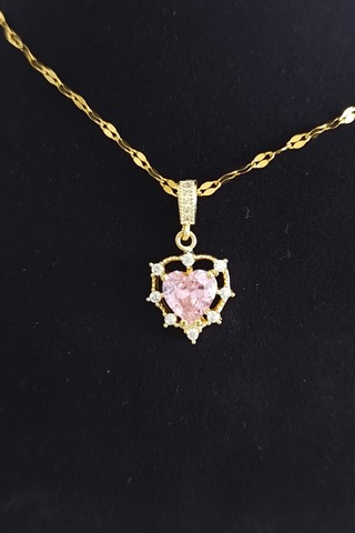 Pink Royale Işıltılı Kalp Taş Kolye Çok renkli