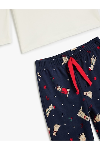 Koton Uzun Kollu Yılbaşı Baskılı Pamuklu Pijama Takımı Mavi Desenli 5wlk40298mk Mavi Desenli Mavi