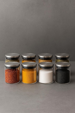 300 Ml 70 Mm X 100 Mm 6 Lı Borosilikat Cam Baharatlık Seti-sızdırmaz Sılıkonlu Metal Kapak Beyaz