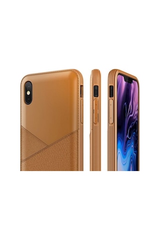 Vrs Apple Uyumlu iPhone Xs Max İle Leather Fit Label Kılıf Brown