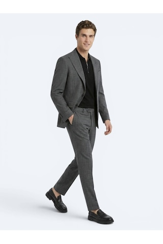 Kip Antrasit Kareli Modern Fit Yün Karışımlı Takım Elbise
