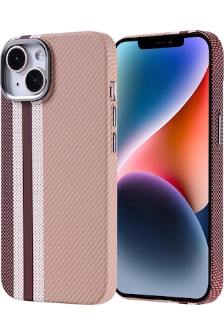 Ariatech Apple Uyumlu iPhone 13 Kılıf Magsafe Şarj Özellikli Karbon Fiber Görünümlü Nekst Kapak - Altın