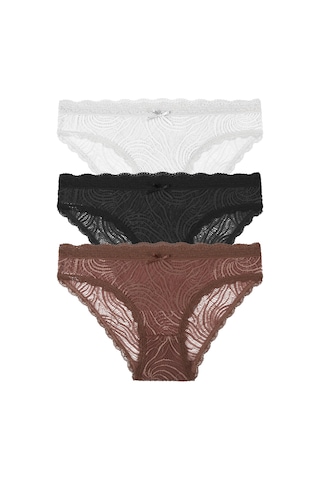 Suwen 3lü Dantelli Slip Külot St00496011065 Ekru - Siyah - Vizon