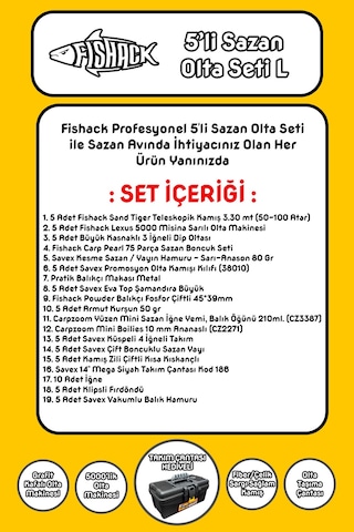 Tam Takım Sazan Olta Seti - 5'li Set - L - 3.30mt/50-100gr