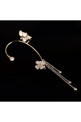 Samdoo Altın Renkli Kelebek Desenli Zirkon Taşlı, Burun Sansız Kupramalzemeli, Hafif Ve Şık Kulak Klampları - Üst Düzey Tasarım, Günlük Ve Özel Etkinlikler İçin Gold