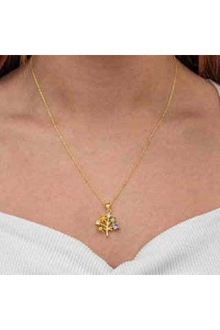 Artsmagazinmücevher Gümüş Gold Renkli Hayat Ağacı Kadın Kolye