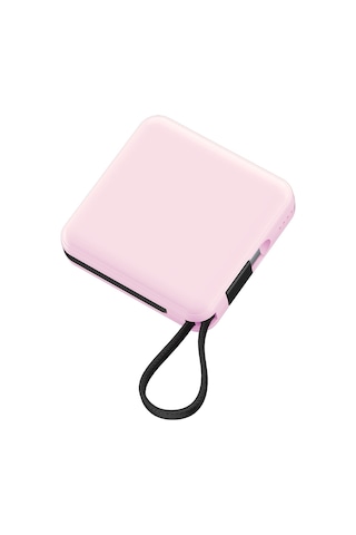 Raptic 5000 mAh Lightning - Type-C Kablolu Dijital Led Göstergeli Askılı Powerbank Pembe