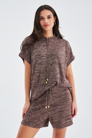 Peraluna Kaıra Blouse & Shorts Kapüşonlu Yazlık Kadın Triko Şort Kahve Kahverengi
