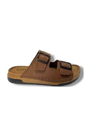 Enova M253-0202-25 Deri Anatomik Soft Çift Bant Erkek Terlik Taba