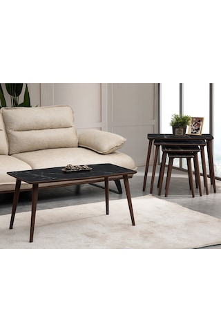 Vovvahome Vega 4lü Mdf Ahşap Zigon Sehpa Ve Orta Sehpa - Siyah