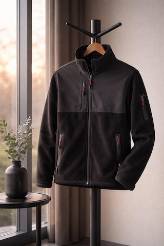 Vatan Tekstil Slim Fit Erkek Tam Fermuarlı Dik Yaka 4 Cepli Polar Softshell Garnili Siyah