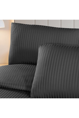 Linestyle Çift Kişilik %100 Pamuk Saten 90 Tel Nevresim Seti Antrasit 3 Parça