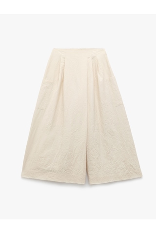 Koton Koton X Sima Tarkan - Rahat Kalıp Cepli Poplin Etek Pantolon Bej 5sak40084ew Ekru