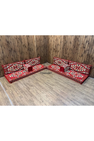 Turkıshrug Kıngdom Yörük - Kilim Şark Köşesi, Yer Minderi Takımı 28 Dansit Sert Süngerli 4 Parça Kırmızı