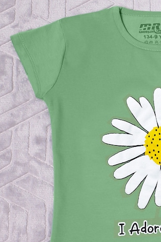 Hçm Kız Çocuk Tshirt Papatya Baskılı Bisiklet Yaka D26 Yeşil