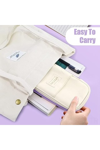 Dofolink Renkli Çanta: Geniş Kapasiteli 3 Bölmeli Gergin Askılıklı Kanvas Kalem Çantası, 50-60 Kalem Saklar, Seyahat/makeup/teknik Çantası Olarak Kullanılabilir - Mor/krem Çok Renkli