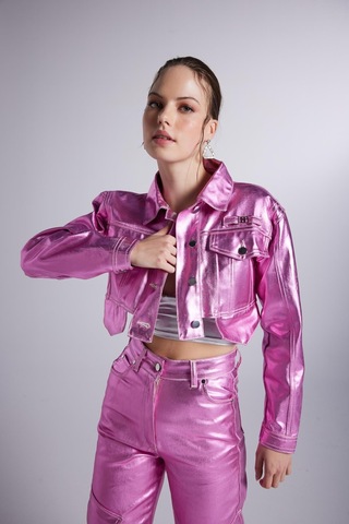 Holly Lolly Varak Kaplama Crop Millen Ceket Pembe