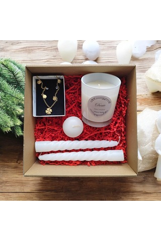 Denic Hediye Seti Kokulu Beyaz Bardak Mum Yonca Kolye Burgulu Mum Yüzen Mum