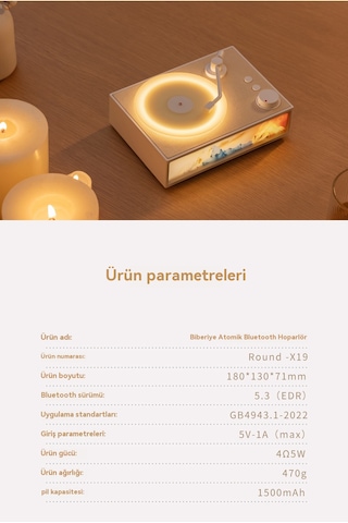 Premium Aromaterapi Vinil Bluetooth Hoparlör-sarı