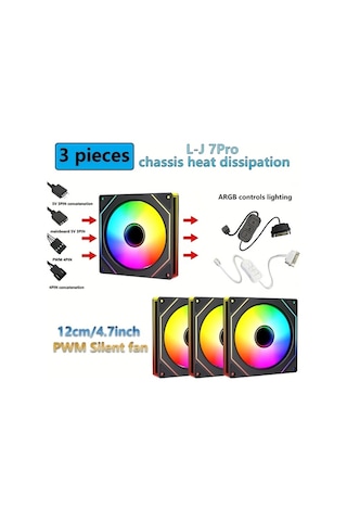 Xuweiwei Beyaz Olumlu 7pro 3 Adet L J 7pro Sasi Isi Dagima Seti 120mm Sessiz Bilgisayar Sogutma Fani Argb Kontrol Cihazi Pwm