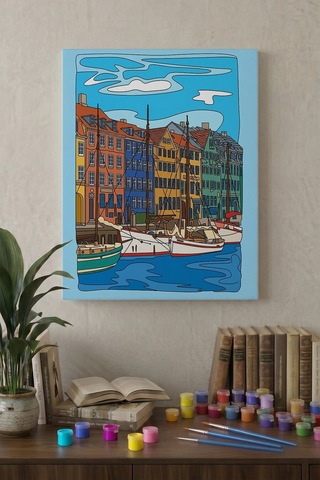Kanal Manzaralı Mandala Tuval Boyama Seti 40x50 Cm