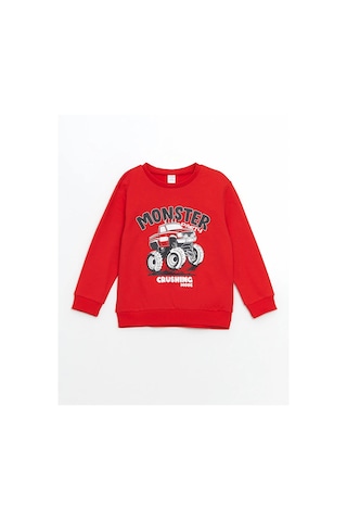 LC Waikiki Lcw Kids Bisiklet Yaka Baskılı Erkek Çocuk Sweatshirt Brıght Red
