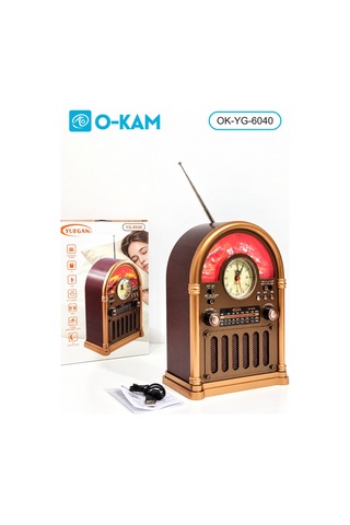 O-kam Ok-6040 Bluetooth Saatli Şömine Efektli Şarjlı Retro Radyo