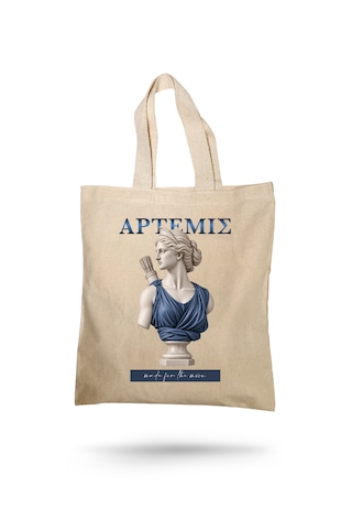 Lunora Collection Artemis Made For The Moon Baskılı Gabardin Bez Çanta.. Açık Krem
