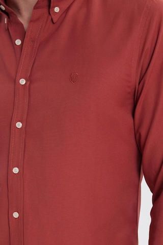 Tudors Erkek Slim Fit Dar Kesim Düz Oxford Armalı Yaka Düğmeli Kiremit Spor Gömlek-42015 Kiremit
