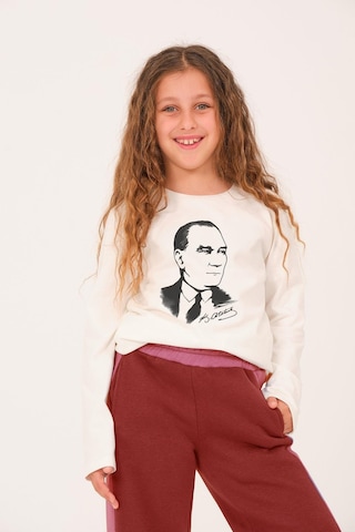 Unisex Çocuk Atatürk Baskılı Uzun Kollu T-shirt - Beyaz Beyaz