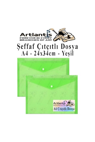Yeşil A4 Çıtçıtlı Dosya Şeffaf Renkli Zarf Dosya 2 Adet Çıt Çıtlı Dosya Su Geçirmez 100 Yaprak Kapasite