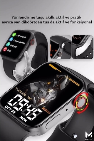 Konuşma Özellikli Smart Watch 7 Akıllı Saat Su Geçirmez Yan Tuşlu Köşeli Yeni Alüminyum Kasa Siyah