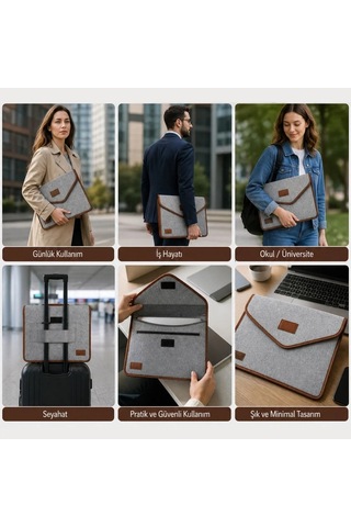 Ergonomik Gri Cırt Cırtlı Keçe Laptop Ve Evrak Çantası 15.6 İnç Sarı